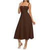 thumbnail image 1 of JGGSPWM Women's Casual Sleeveless Split Drawstring Midi Dress with Full Skirt and Tie Front Brown L, 1 of 8