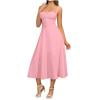 JGGSPWM Women's Casual Sleeveless Split Drawstring Midi Dress with Full Skirt and Tie Front Pink L