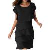 thumbnail image 1 of JGGSPWM Women's Casual Solid Color Shawl Collar Short Sleeve Tiered Midi Dress with Round Neckline Black 3XL, 1 of 6