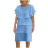 JGGSPWM Women's Casual Solid Color Shawl Collar Short Sleeve Tiered Midi Dress with Round Neckline Sky Blue 4XL