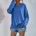 thumbnail image 1 of JGGSPWM Women's Casual Solid Long Sleeve Lightweight Sweatshirt Cut Out V Shape Square Neck Pullover Tops Oversized Jumper Dark Blue S, 1 of 9