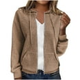 thumbnail image 1 of JGGSPWM Women's Casual Waffle Hoodie Long Sleeve Sweatshirt with Drawstring Pockets Zipper Jacket Khaki M, 1 of 6