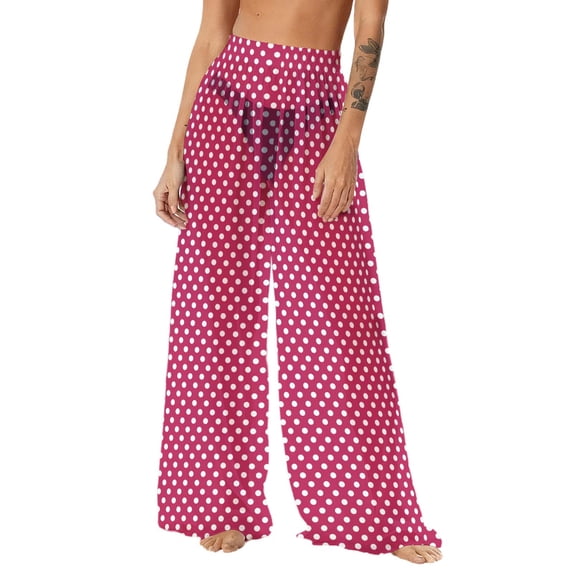 JGGSPWM Women's Chiffon Lightweight Sun Protection Cover Up Pants Solid Color Summer Boho Beach Pant Elastic Waist Wide Leg Pants Pink M