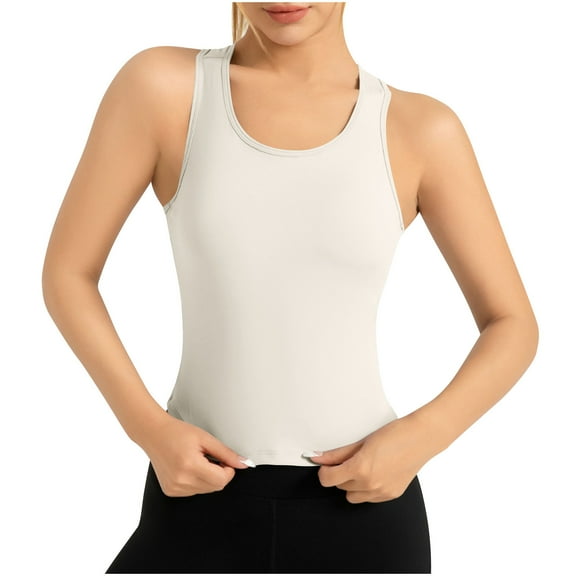 JGGSPWM Women's Compression Tank Top Shapewear Racerback Sleeveless Gym Shirt Tees White S