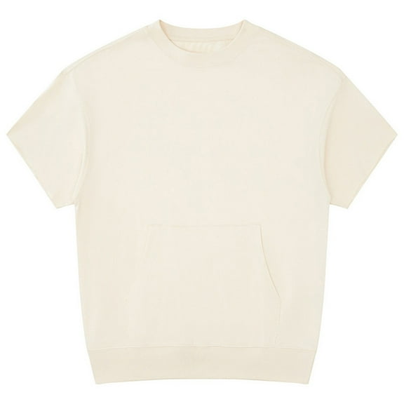 JGGSPWM Women's Cotton Casual Short Sleeve Round Neck Solid Color Crop Tops Workout Tees Blouse Shirts Beige L