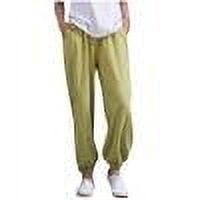 JGGSPWM Women's Cotton Linen Baggy Pants with Elastic Waist and Pockets Casual Loose Fit Yellow 3XL