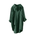 thumbnail image 1 of JGGSPWM Women's Cotton Linen Shirts Button Down V Neck Blouse Casual Long Sleeve High Low Tops Plus Size with Pocket Green M, 1 of 3