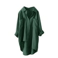 thumbnail image 1 of JGGSPWM Women's Cotton Linen Shirts Button Down V Neck Blouse Casual Long Sleeve High Low Tops Plus Size with Pocket Green XXL, 1 of 3