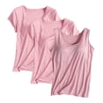 thumbnail image 1 of JGGSPWM Women's Cotton T-Shirt 3 Pack with Built-in Padded Bra Short Sleeves Shelf Bra Comfy Lounge Tees Pink 4XL, 1 of 2
