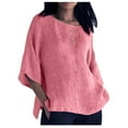 thumbnail image 1 of JGGSPWM Women's Cozy Comfortable Short Sleeve V Neck Solid Blouses Plus Size Button up Cotton Linen Side Split Lovely Tops Pink L, 1 of 5