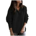 thumbnail image 1 of JGGSPWM Women's Cozy Long Sleeve Half-Zip Sweater Oversized V-Neck Collar Ribbed Knit Pullover Top for Relaxed Comfort Black L, 1 of 6