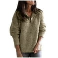thumbnail image 1 of JGGSPWM Women's Cozy Long Sleeve Half-Zip Sweater Oversized V-Neck Collar Ribbed Knit Pullover Top for Relaxed Comfort Khaki 3XL, 1 of 6