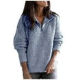 thumbnail image 1 of JGGSPWM Women's Cozy Long Sleeve Half-Zip Sweater Oversized V-Neck Collar Ribbed Knit Pullover Top for Relaxed Comfort Light Blue L, 1 of 6