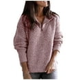 thumbnail image 1 of JGGSPWM Women's Cozy Long Sleeve Half-Zip Sweater Oversized V-Neck Collar Ribbed Knit Pullover Top for Relaxed Comfort Pink S, 1 of 6