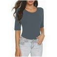 thumbnail image 1 of JGGSPWM Women's Crop Tops Basic Scoop Neck 3/4 Sleeve T-Shirt V Neck Half Sleeve Tees Slim Fit Gray S, 1 of 6