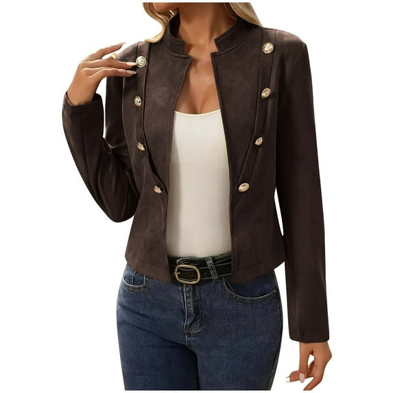 JGGSPWM Women's Cropped Blazer Jacket Fashion Casual Lightweight Blazers, Cardigan Open Front Slim Fit Coat for Trendy Comfort Brown M