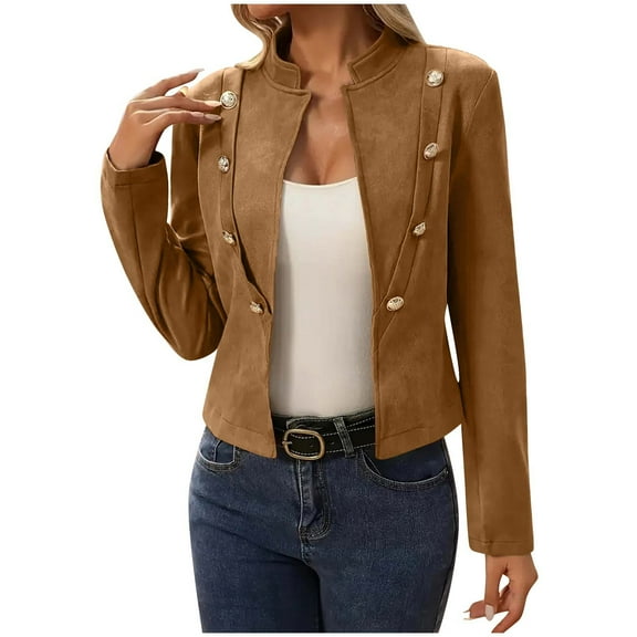 JGGSPWM Women's Cropped Blazer Jacket Fashion Casual Lightweight Blazers, Cardigan Open Front Slim Fit Coat for Trendy Comfort Khaki S