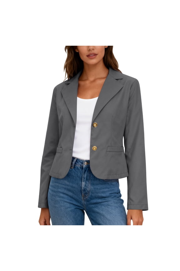 Women's Cropped Blazers Ruched Sleeve Lightweight Work Office Blazer Jacket Short Blazer with Button Gray XXL