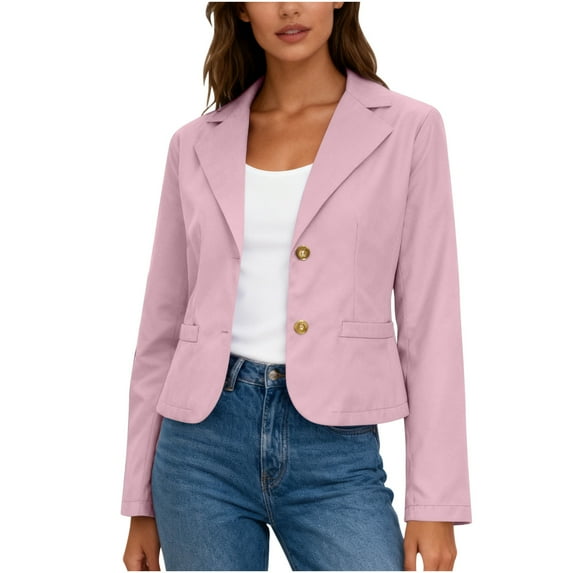 JGGSPWM Women's Cropped Blazers Ruched Sleeve Lightweight Work Office Blazer Jacket Short Blazer with Button Pink S