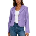 thumbnail image 1 of JGGSPWM Women's Cropped Blazers Ruched Sleeve Lightweight Work Office Blazer Jacket Short Blazer with Button Purple S, 1 of 9