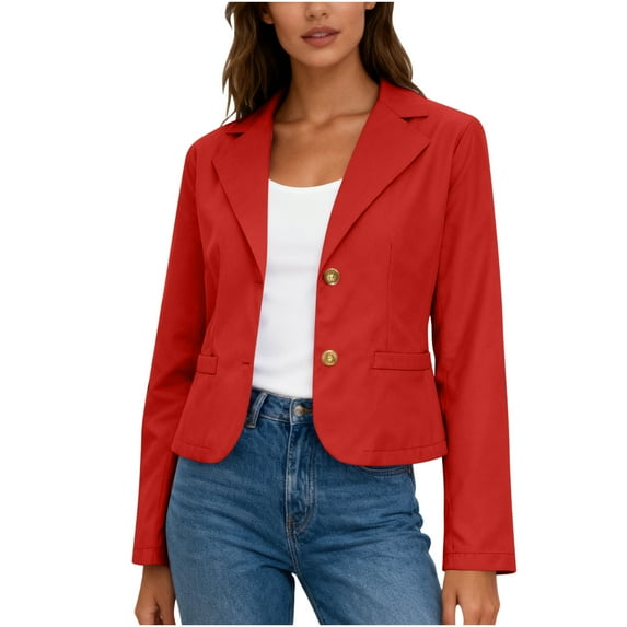 JGGSPWM Women's Cropped Blazers Ruched Sleeve Lightweight Work Office Blazer Jacket Short Blazer with Button Red S