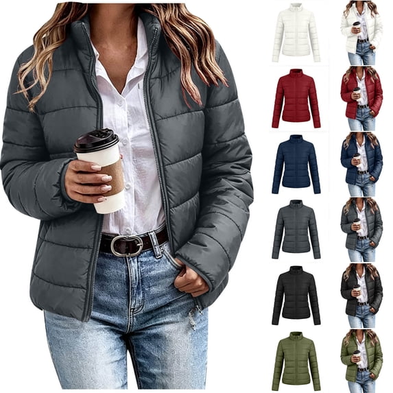 JGGSPWM Women's Cropped Puffer Jackets,Warm Winter Jacket with Hood, Waterproof, Windproof,Zipped Pockets,Short Parkas Quilted Coat White L