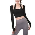 thumbnail image 1 of JGGSPWM Women's Cut-Out Workout Crop Top Long Sleeve Halter Tops Sports Padded Bra Front Buckle Closure Fitness Training Top Black L, 1 of 4