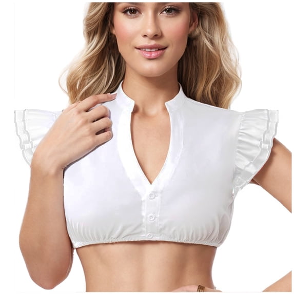 JGGSPWM Women's Cute Cropped Ruffling Tank V-Notch Neck Button Sleeveless Blouse Tops for Going Out White M