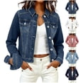 thumbnail image 1 of JGGSPWM Women's Denim Jacket Button Up Long Sleeve Basic Trendy Jean Jacket Coat with With Collar Button Front And Multi-Pockets White XXL, 1 of 9