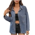 thumbnail image 1 of JGGSPWM Women's Denim Jacket Oversize Long Sleeve Button Down Shirt Trendy Casual Lapel Jeans Shacket Jacket Coat with Pocket Blue XL, 1 of 8