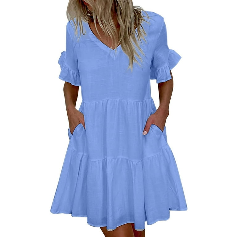 Casual Solid Pocket V Neck A Line Dresses Casual Solid Pocket V Neck A Line Dresses