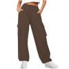 thumbnail image 1 of JGGSPWM Women's Elastic Waist Cargo Pants Casual Loose Fit Trousers with Pockets Brown 3XL, 1 of 6