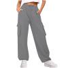 JGGSPWM Women's Elastic Waist Cargo Pants Casual Loose Fit Trousers with Pockets Dark Gray M
