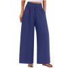 JGGSPWM Women's Elastic Waist Cotton-Linen Wide Leg Pants Comfortable Loose Fit Trousers with Pockets Navy 2XL