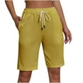 thumbnail image 1 of JGGSPWM Women's Elastic Waist Knee Length Casual Cotton Bermuda Shorts with Drawstring Solid Summer Shorts, 1 of 8