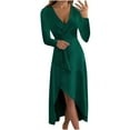 thumbnail image 1 of JGGSPWM Women's Elegant Long Sleeve V Neck Asymmetric Hem Midi Dresses Green 2XL, 1 of 9