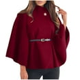 thumbnail image 1 of JGGSPWM Women's Elegant Stand Collar Wool Blend Batwing Poncho Cape Winter Coats with Belt for Chic Outerwear Wine S, 1 of 7