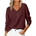 thumbnail image 1 of JGGSPWM Women's Fall Cotton Sweaters Casual Classic Solid Long Sleeve V Neck Soft Loose Basic Pullover Top Lightweight Knit Tops Red L, 1 of 9
