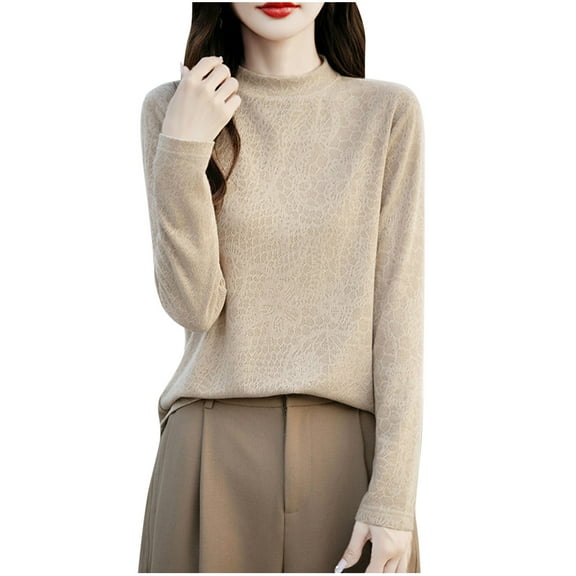 JGGSPWM Women's Fall Long Sleeve Shirts Blouses Loose Casual Crewneck Textured Fitted Trendy Base Knitted Sweater Tops Yellow S