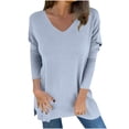 thumbnail image 1 of JGGSPWM Women's Fall Oversized V Neck Knit Tunic Solid Long Sleeve Loose Fit Pullover Sweaters Gray L, 1 of 8