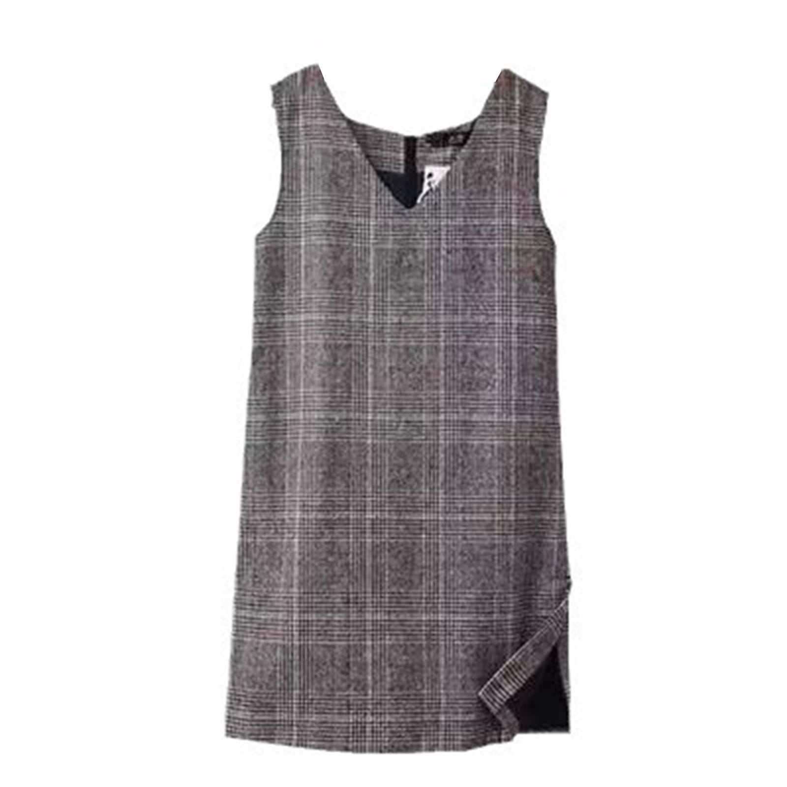 JGGSPWM Women's Fall Winter Plaid Woolen Overall Dress Casual Business Sleeveless Midi Tank Vest Dress Black M