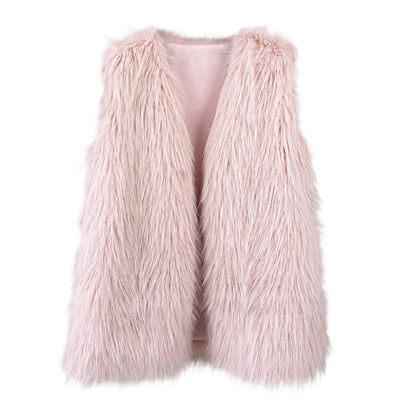 JGGSPWM Women's Fall Winter Warm Faux Furry Vest Solid Color Sleeveless Short Coat Fluffy Warm Loose Coat Top Pink S