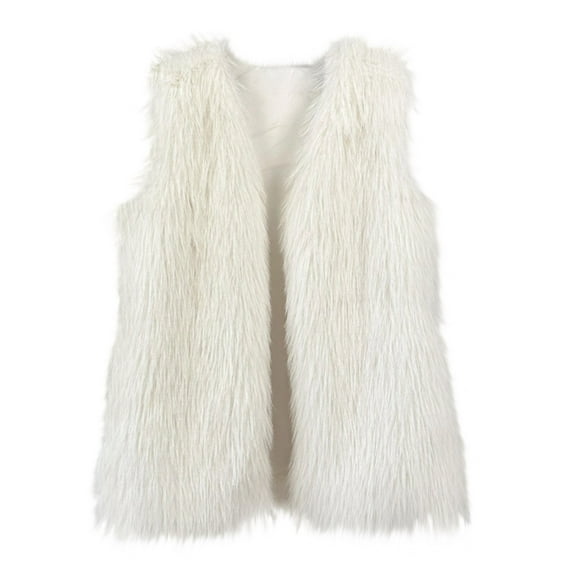 JGGSPWM Women's Fall Winter Warm Faux Furry Vest Solid Color Sleeveless Short Coat Fluffy Warm Loose Coat Top White XL