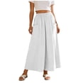 thumbnail image 1 of JGGSPWM Women's Fashion Long Skirts Flowy High Waist A Line Maxi Skirts Solid Color Casual Summer Pleated Midi Skirt with Pocket White XXL, 1 of 7