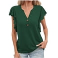 thumbnail image 1 of JGGSPWM Women's Fashion Relaxed Short Sleeve V Neck Solid Blouses Plus Size Button up Ruffle Sleeve Plain Soft Tops Green XXL, 1 of 6