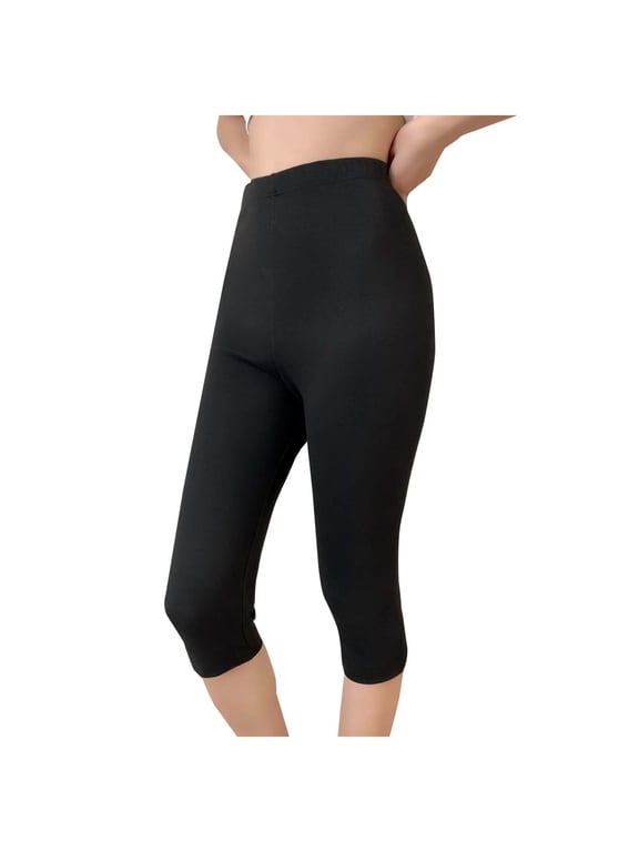 Women's Fashion Solid Color Thermal Stretch Woolen Blend Capri Pants High-Waisted Brushed Fleece Lining Skin-Friendly Leggings Black XXL