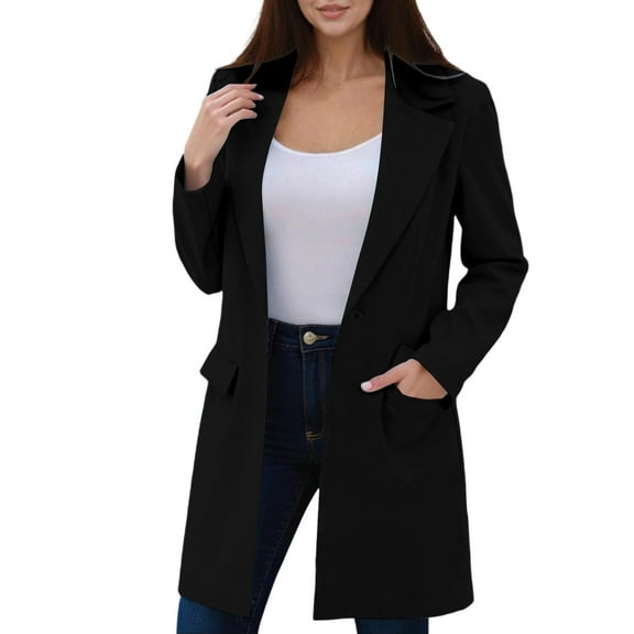 JGGSPWM Women's Fashion Spring Fall Long Blazer Jackets Long Sleeve Breasted Lapel Pockets Loose Fit Work Casual Blazers Outerwear Black S