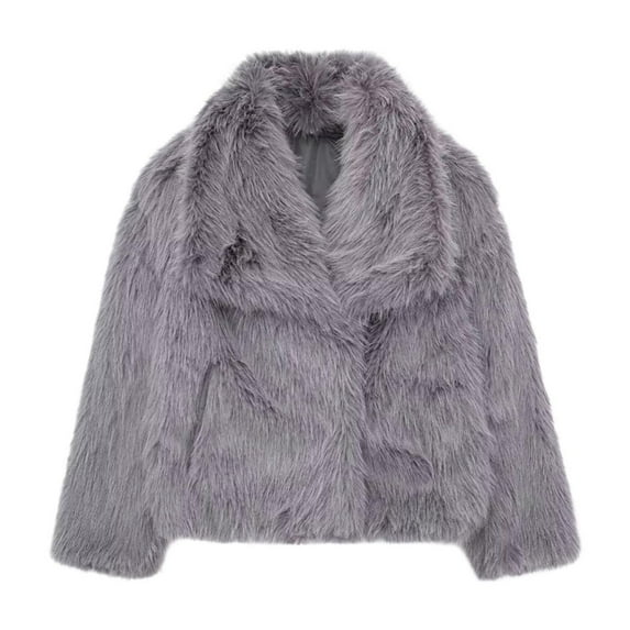 JGGSPWM Women's Faux Furry ry Coat Solid Color Long Sleeve Fluffy Jacket Open Front Furry ry Winter Shaggy Short Coat Outwear Gray XS