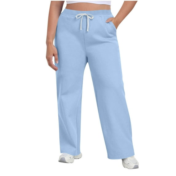JGGSPWM Women's Fleece Lined Sweatpants Solid Color Elastic Waist Wide Leg Thermal Winter Warm Baggy Sweat Pants with Pockets Blue XXXXL