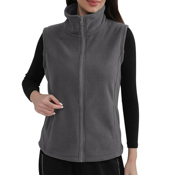 JGGSPWM Women's Fleece Vest Lightweight Warm Vests Outerwear Sleeveless Zip Jacket Fall Winter Soft Vest with Pockets Gray XXL
